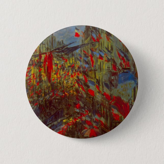 Badge Rond 5 Cm Rue Montorgueil avec drapeaux de Claude Monet (Devant)