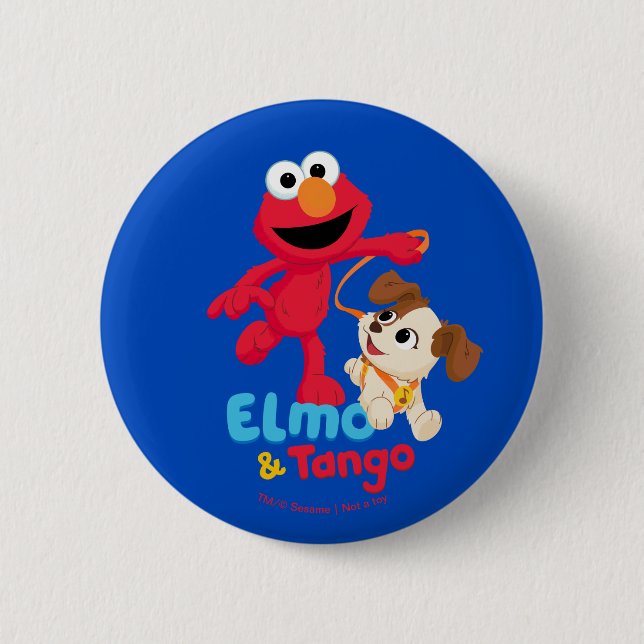 Badge Rond 5 Cm Rue Sésame | Elmo & Tango Running (Devant)