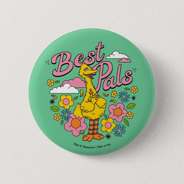 Badge Rond 5 Cm Rue Sésame | Meilleurs potes d'oiseaux jaunes (Devant)