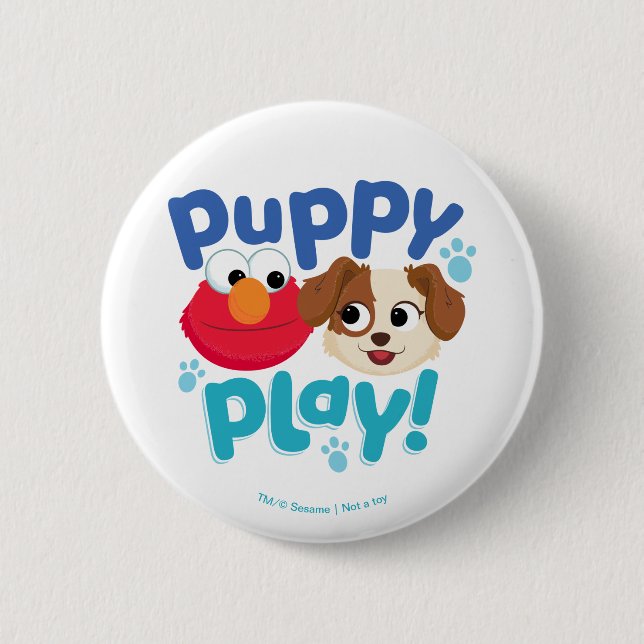 Badge Rond 5 Cm Rue Sésame | Puppy Play Elmo & Tango (Devant)