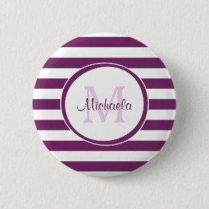 Badge Rond 5 Cm Rugby Violet avec Monogramme Chic et nom