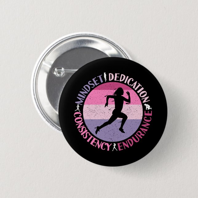 Badge Rond 5 Cm Running Mindset - Citation d'endurance de la fille (Devant & derrière)