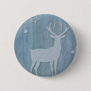 Badge Rond 5 Cm Russe Bleu Bois Reindeer Pays Noël
