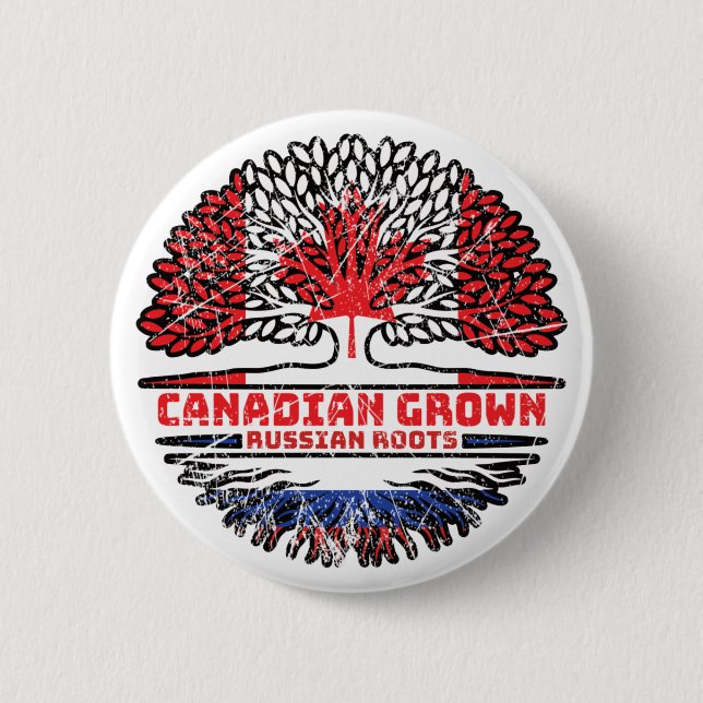 Badge Rond 5 Cm Russie Russie Canada drapeau des racines de l'arbr (Devant)
