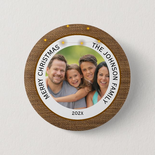 Badge Rond 5 Cm Rustic Farmhouse Family Photo Christmas  (Devant)