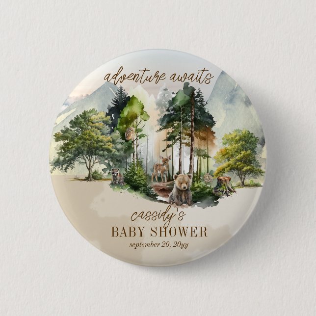 Badge Rond 5 Cm Rustic Woodland Adventure Attend Boy Baby shower (Devant)
