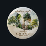 Badge Rond 5 Cm Rustic Woodland Adventure Attend Boy Baby shower<br><div class="desc">Entrez dans le monde enchanteur du Rustic Woodland Adventure Await Boy Baby shower. Cette collection captivante d'invitation et d'accessoires donne vie à la magie d'une forêt boisée, où se déroule une scène délicieuse sous vos yeux. Au milieu d'une végétation luxuriante et d'un décor de montagnes et de ciel bleu, d'un...</div>