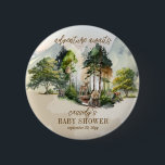 Badge Rond 5 Cm Rustic Woodland Adventure Attend Boy Baby shower<br><div class="desc">Entrez dans le monde enchanteur du Rustic Woodland Adventure Await Boy Baby shower. Cette collection captivante d'invitation et d'accessoires donne vie à la magie d'une forêt boisée, où se déroule une scène délicieuse sous vos yeux. Au milieu d'une végétation luxuriante et d'un décor de montagnes et de ciel bleu, d'un...</div>