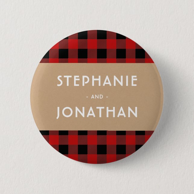 Badge Rond 5 Cm Rustique Buffalo Plaid & Kraft Mariage (Devant)