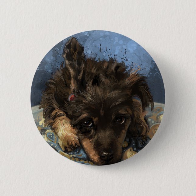 Badge Rond 5 Cm Rusty le Caniche (Devant)