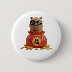 Badge Rond 5 Cm Sac à Chance Capybara Nouvel An Chinois Bouton
