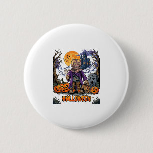 Badge Rond 5 Cm Sac de bonbons épouvantail d'Halloween Citrouilles