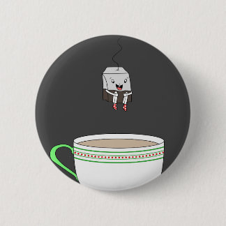 Badge Rond 5 Cm Sachet à thé sautant dans la tasse de thé