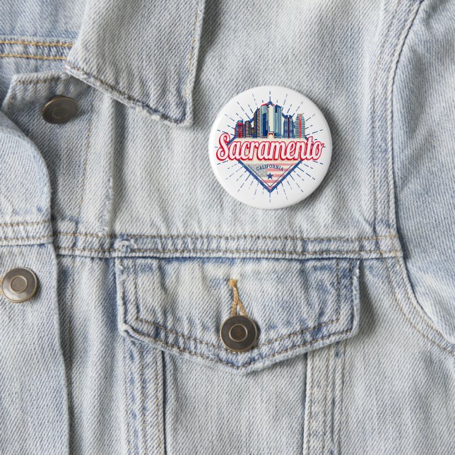 Badge Rond 5 Cm Sacramento California États-Unis Skyline USA (En situation)