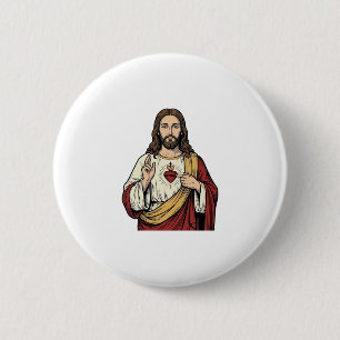 Badge Rond 5 Cm Sacré-Cœur Jésus Gravure Vintage Art Vectoriel_1