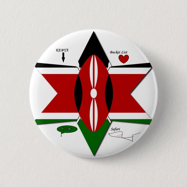 Badge Rond 5 Cm Safari Drapeau Kenyan Conception : Liste de seaux (Devant)