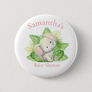 Badge Rond 5 Cm Safari Elephant  Pink Baby Shower  Button