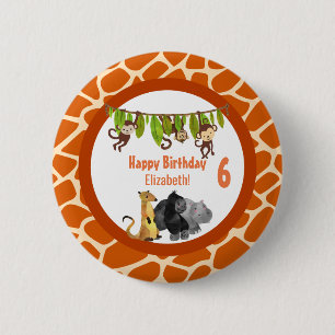 Badge Rond 5 Cm Safari Jungle Animal Thème Anniversaire