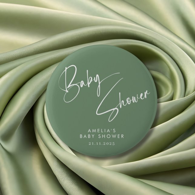 Badge Rond 5 Cm Sage Vert Élégant Script Baby Shower Moderne (Créateur téléchargé)