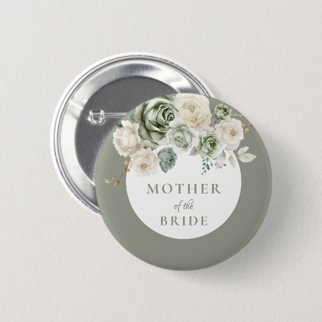Badge Rond 5 Cm Sage Vert Mariée Mère de la Mariée Baby Shower (Devant & derrière)
