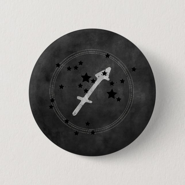 Badge Rond 5 Cm Sagittaire noir et argent constellation zodiaque (Devant)