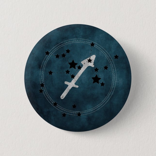 Badge Rond 5 Cm Sagittaire noir et argent constellation zodiaque (Devant)