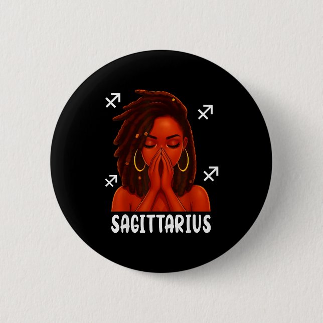 Badge Rond 5 Cm Sagittarius Loc'd Black Woman Pray Christian Zodia (Devant)