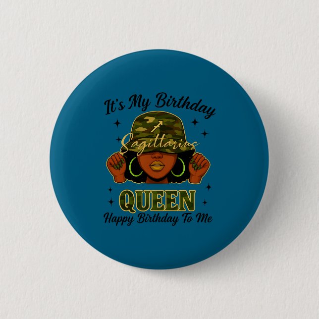 Badge Rond 5 Cm Sagittarius Queen Black Woman With Cap Camo It's M (Devant)