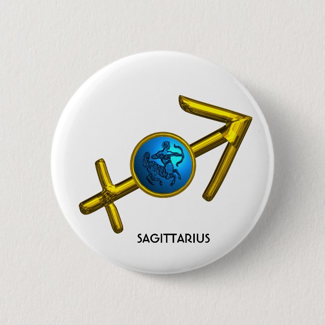 BADGE ROND 5 CM SAGITTARIUS, SIGNE D'ANNIVERSAIRE DE ZODIAC BLEU O (Devant)