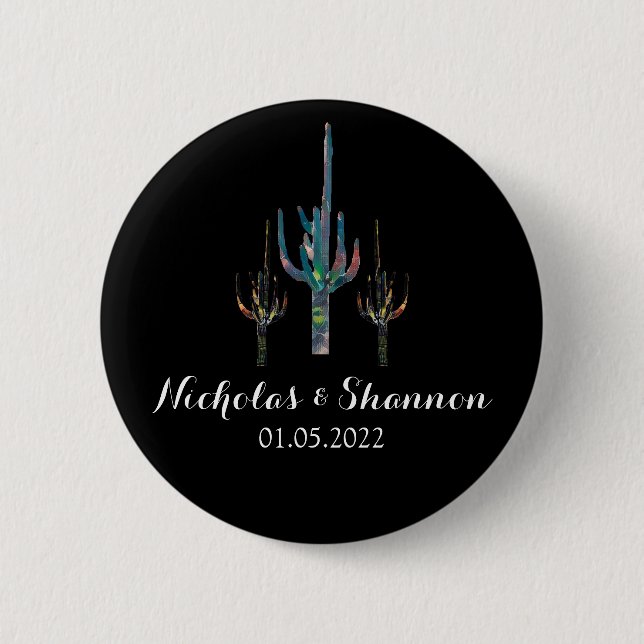 Badge Rond 5 Cm Saguaro Cactus Mariage personnalisé (Devant)