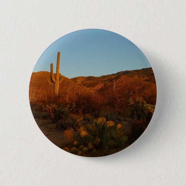 Badge Rond 5 Cm Saguaro Sunset I Arizona Désert Paysage (Devant)