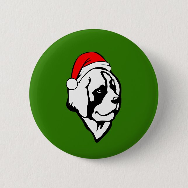 Badge Rond 5 Cm saint Bernard Chien avec Noël Santa Hat (Devant)