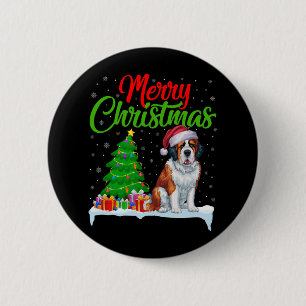 Badge Rond 5 Cm Saint Bernard Chien Feux de Noël Lumières Fantasti