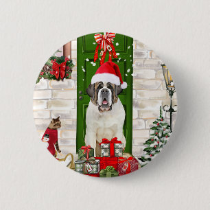 Badge Rond 5 Cm Saint Bernard Chien Noël