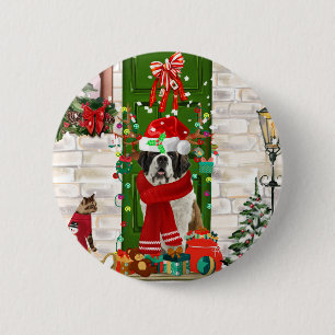 Badge Rond 5 Cm Saint Bernard Chien Noël