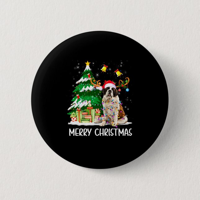 Badge Rond 5 Cm Saint Bernard Christmas Lights Tree Santa Xmas Paj (Devant)