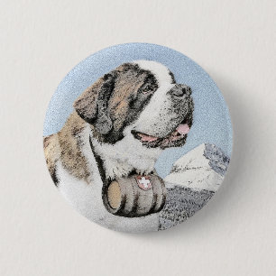 Badge Rond 5 Cm Saint Bernard Painting - Cute Original Dog Art