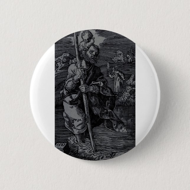 Badge Rond 5 Cm Saint Christophe vénéré par les chrétiens  (Devant)