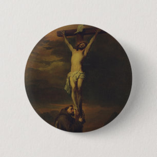 Badge Rond 5 Cm Saint François se lamentant au pied de la Croix