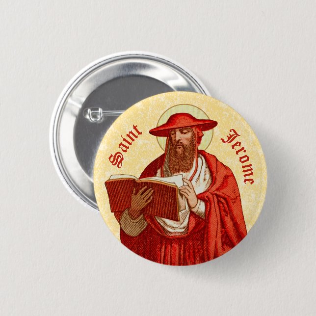 Badge Rond 5 Cm Saint Jérôme comme cardinal avec livre (P 004) (Devant & derrière)