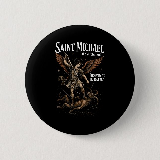 Badge Rond 5 Cm Saint Michael Defend Us In Battle Archangel Christ (Devant)