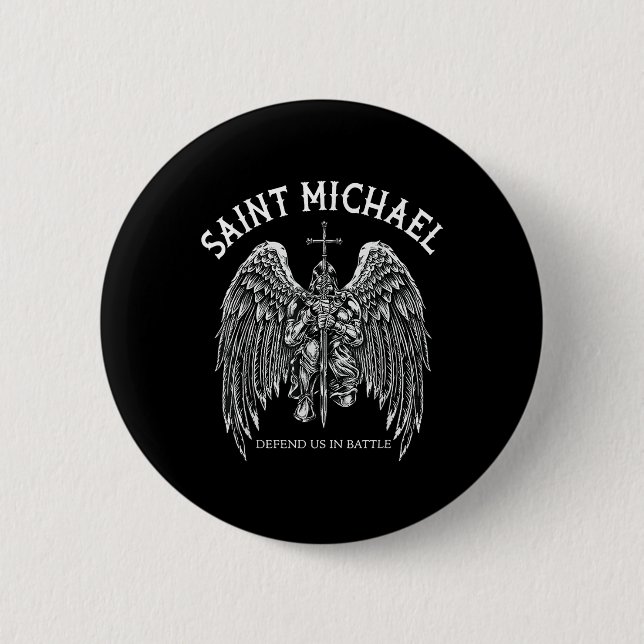 Badge Rond 5 Cm Saint Michael Nous Défend En Bataille (Devant)