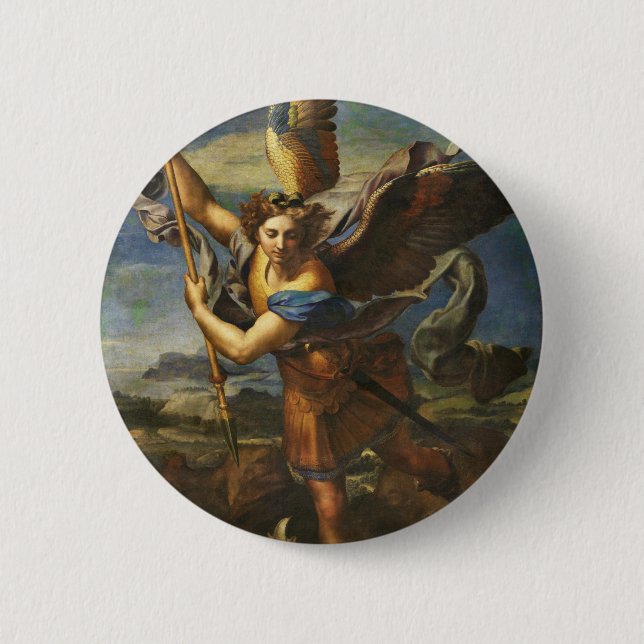 Badge Rond 5 Cm Saint Michael Vanquishing Satan par Raphael (Devant)