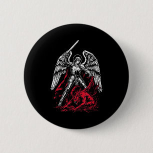 Badge Rond 5 Cm Saint Michel l'Archange vainc Satan Catholique 