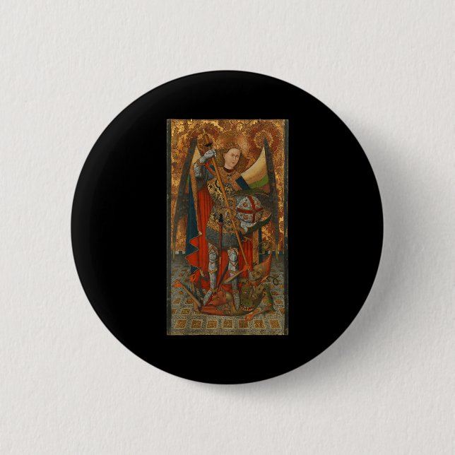 Badge Rond 5 Cm Saint Michel l'Archange vainquant Satan Christ (Devant)