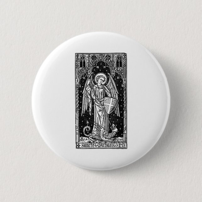 Badge Rond 5 Cm Saint Michel l'Archange vainquant Satan Christ (Devant)