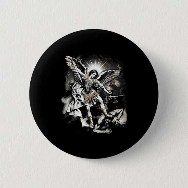 Badge Rond 5 Cm Saint Michel vainquant Satan Archange Guerrier  (Devant)