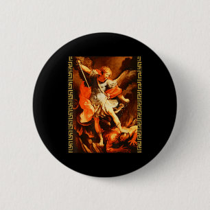 Badge Rond 5 Cm Saint Michel vainquant Satan Archange Guerrier