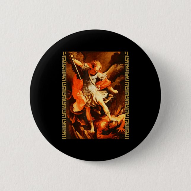 Badge Rond 5 Cm Saint Michel vainquant Satan Archange Guerrier  (Devant)