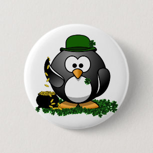 Badge Rond 5 Cm Saint Patrick le jour du Lucky Penguin
